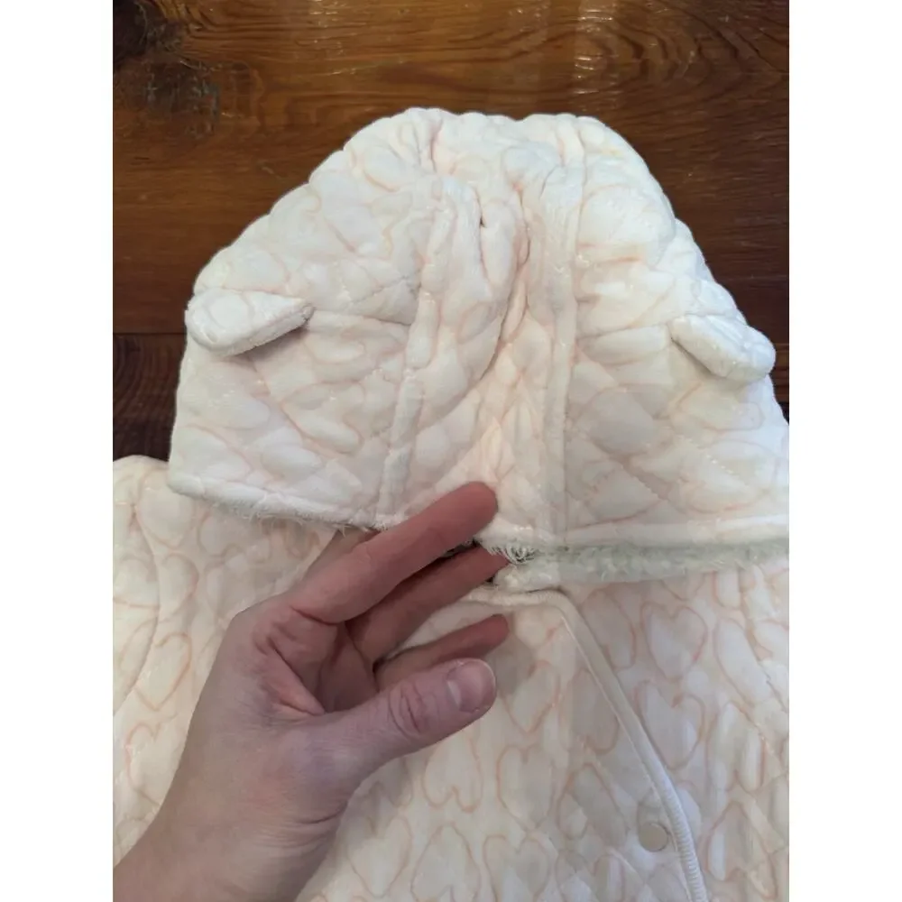 Nordstrom Light Pink Heart Print Bunting Suit 9 months Quilted Bear Suit Warm